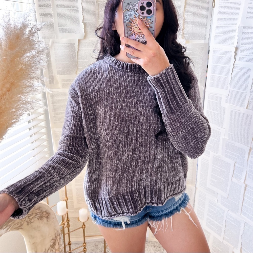 PHILOSOPHY Super Soft Cozy Grey Chenille Pullover Sweater